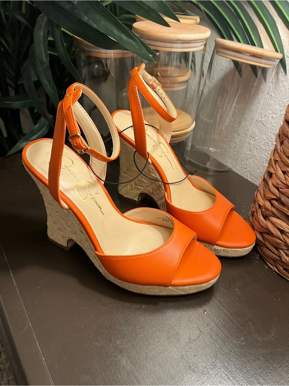 Jessica Simpson Bright Orange Ankle-Strap Wedge Sandals